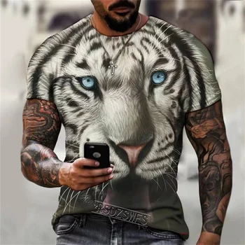 Мужская летняя новая футболка с 3D-принтом Beast Tiger, повседневная комфортная футболка с круглым вырезом и рисунком Лесного короля-зверя