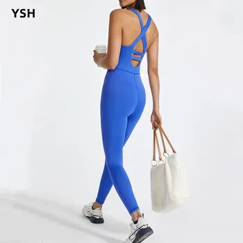YUSHUHUA, цельный спортивный комплект для йоги, комбинезон для фитнеса с перекрестной спинкой, Широкий плечевой ремень, спортивная одежда, Женский спортивный костюм для бега, коврик для тренировок