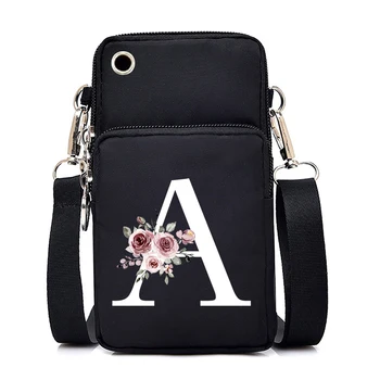 Женская сумка для мобильного телефона с цветочным рисунком и 26 буквами, сумка для мобильного телефона, портмоне на ремне, сумка через плечо, маленькие сумки через плечо, женский кошелек, портмоне