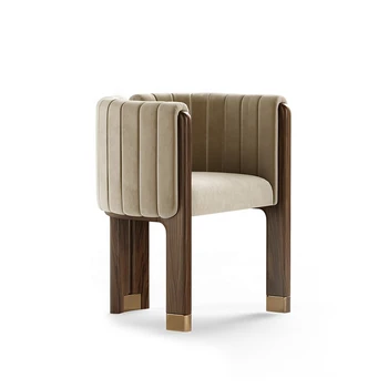 Итальянское роскошное современное дизайнерское обеденное кресло из массива дерева и замши, круглое обеденное кресло с подлокотниками